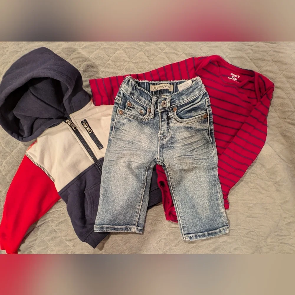 Flypaper 12M Light Blue Kids Jeans, Hoodie, And Bodysuit